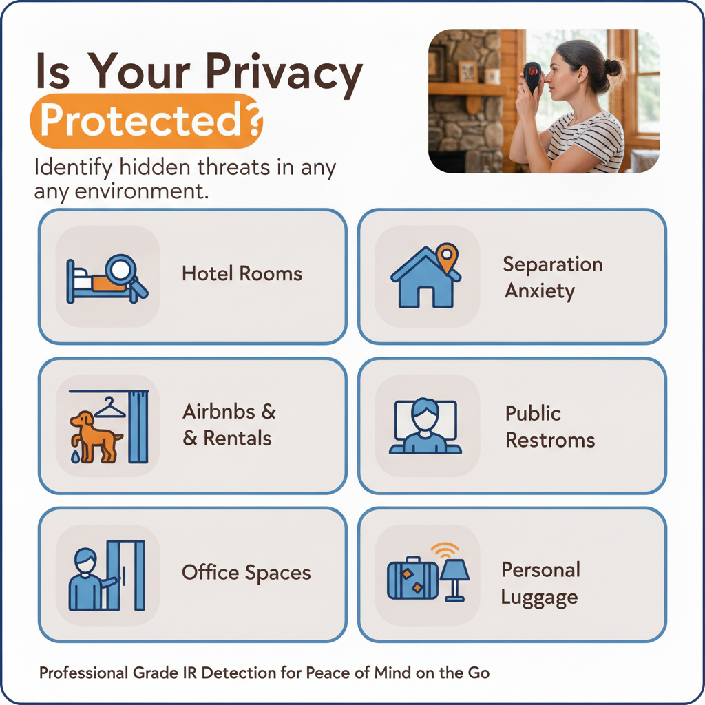 Hidden Camera Detector, Portable Privacy Protector for Solo Users, Traveller, Car Trip, Rentals, Anti-Surveillance Anti-Spy Camera Finder with Intrusion Alert and LED