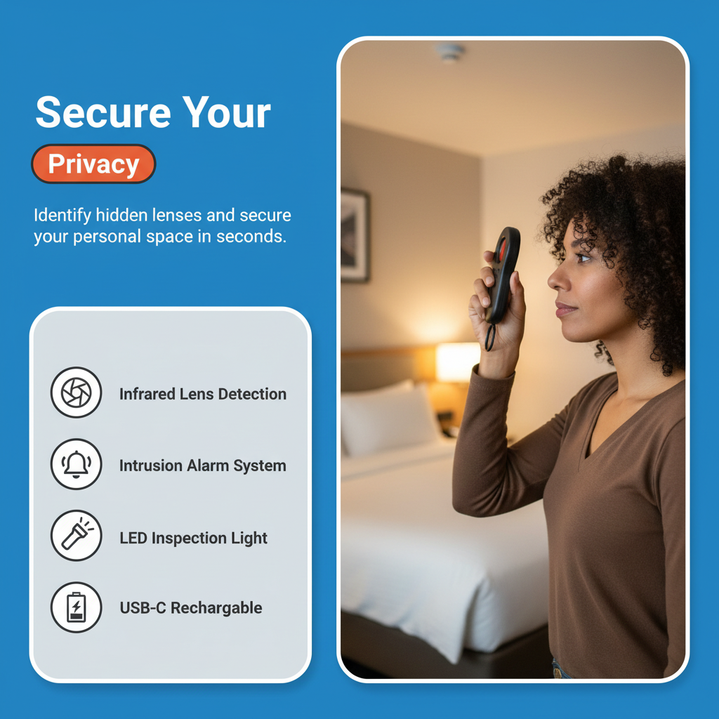 Hidden Camera Detector, Portable Privacy Protector for Solo Users, Traveller, Car Trip, Rentals, Anti-Surveillance Anti-Spy Camera Finder with Intrusion Alert and LED