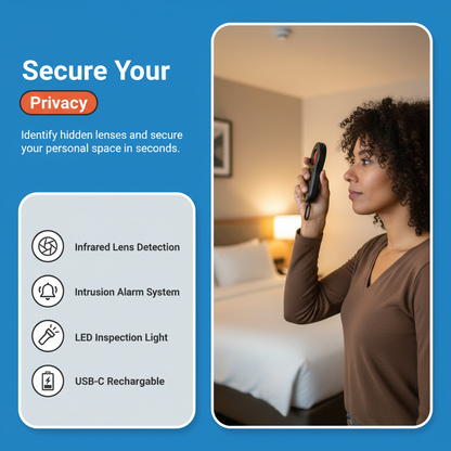 Hidden Camera Detector, Portable Privacy Protector for Solo Users, Traveller, Car Trip, Rentals, Anti-Surveillance Anti-Spy Camera Finder with Intrusion Alert and LED